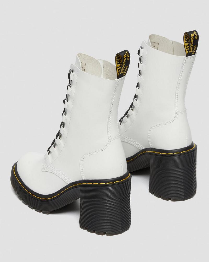 Botas de Tacon Dr Martens Chesney Cuero Flared Heel Mujer Blancos | MX 633RVD